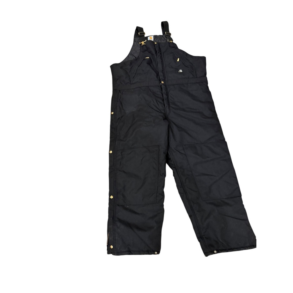 VTG Carhartt R33 BLK Insulated Work Bib‎ Overalls USA 46x30 Black Quilted Lined